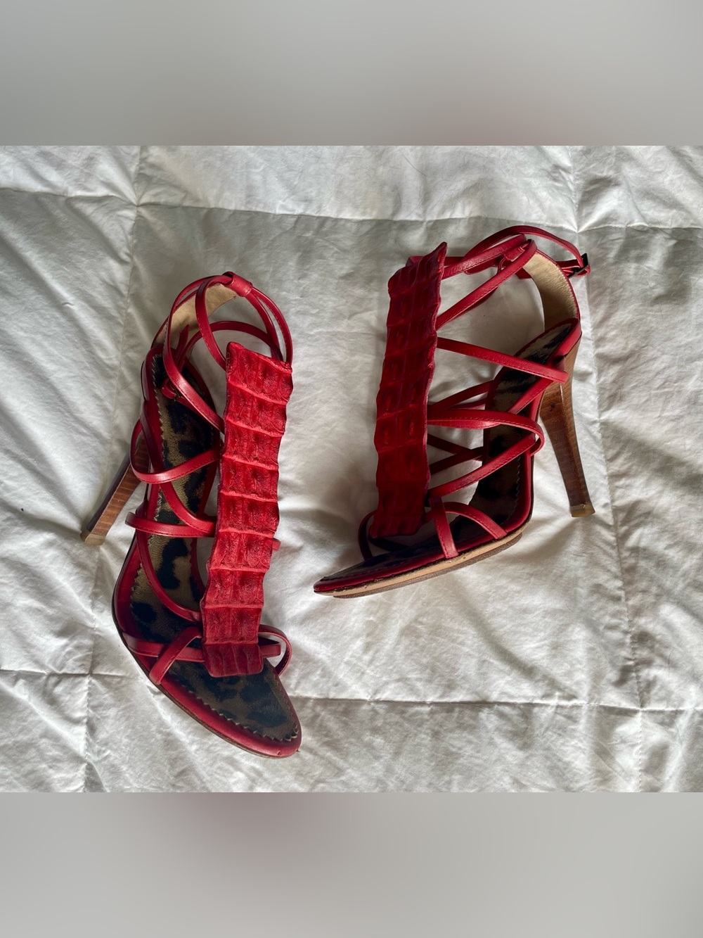 Roberto Cavalli S/S 2005 Runway Vintage Red Crocodile Gladiator Sandals 36.5